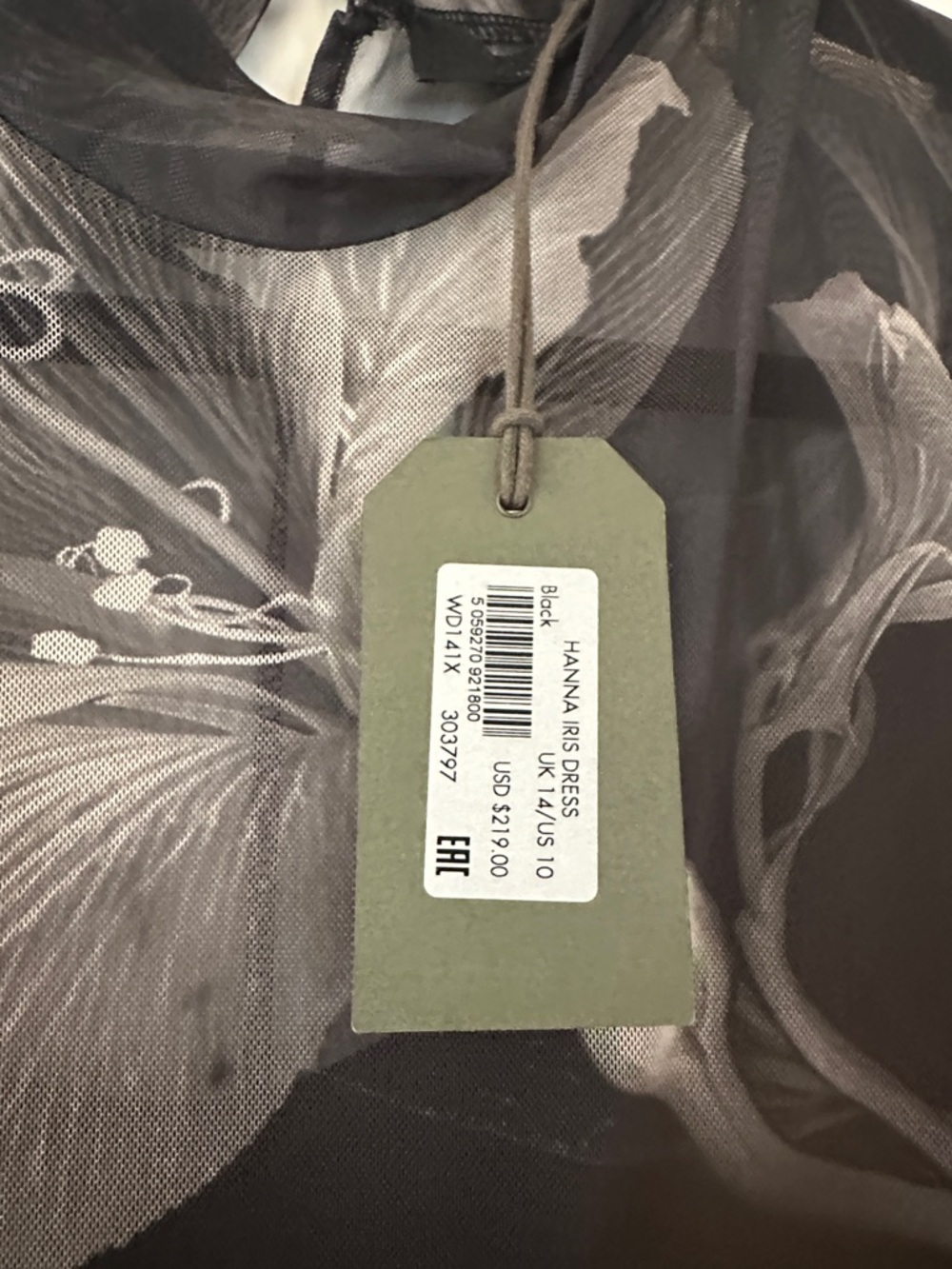 AllSaints Black Sheer Floral-Print Long Sleeve Midi Dress - Picture 6 of 10
